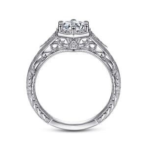 Priya - Vintage Inspired 14K White Gold 6 Prong Round Diamond Engagement Ring