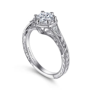 Priya - Vintage Inspired 14K White Gold 6 Prong Round Diamond Engagement Ring