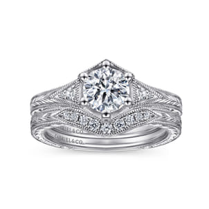 Priya - Vintage Inspired 14K White Gold 6 Prong Round Diamond Engagement Ring