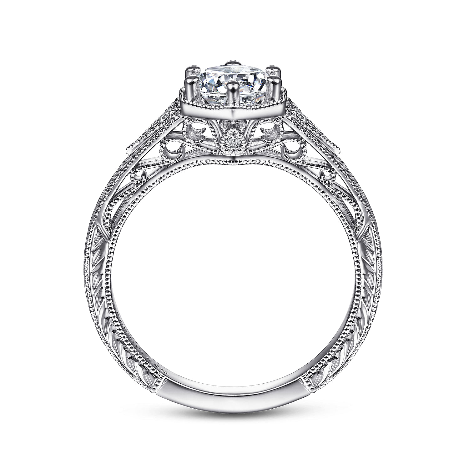 Priya - Vintage Inspired 14K White Gold Round Diamond Engagement Ring