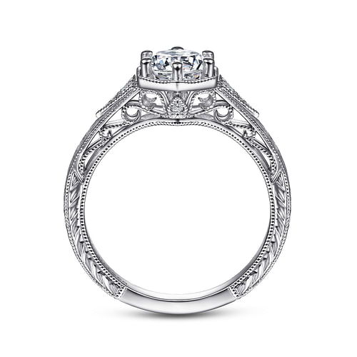 Priya - Vintage Inspired 14K White Gold Round Diamond Engagement Ring - 0.06 ct - Shot 2