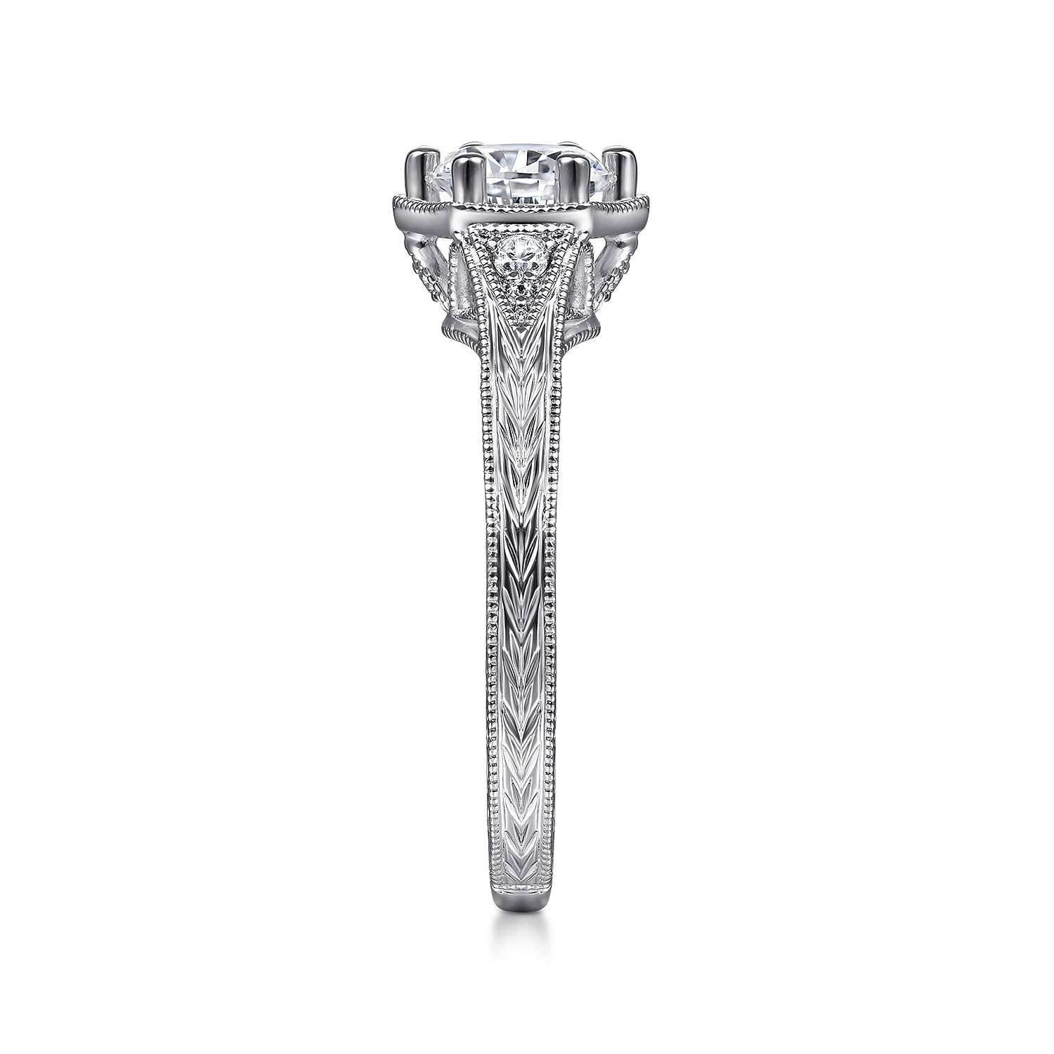 Priya - Vintage Inspired 14K White Gold Round Diamond Engagement Ring