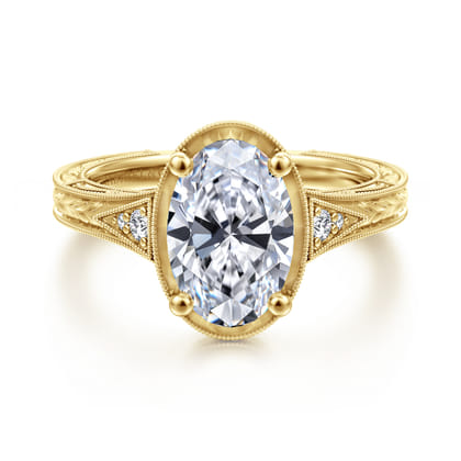 Priya - Vintage Inspired 14K Yellow Gold 6 Prong Oval Diamond Engagement Ring