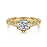 Priya - Vintage Inspired 14K Yellow Gold 6 Prong Round Diamond Engagement Ring