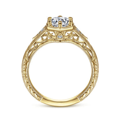Priya - Vintage Inspired 14K Yellow Gold 6 Prong Round Diamond Engagement Ring
