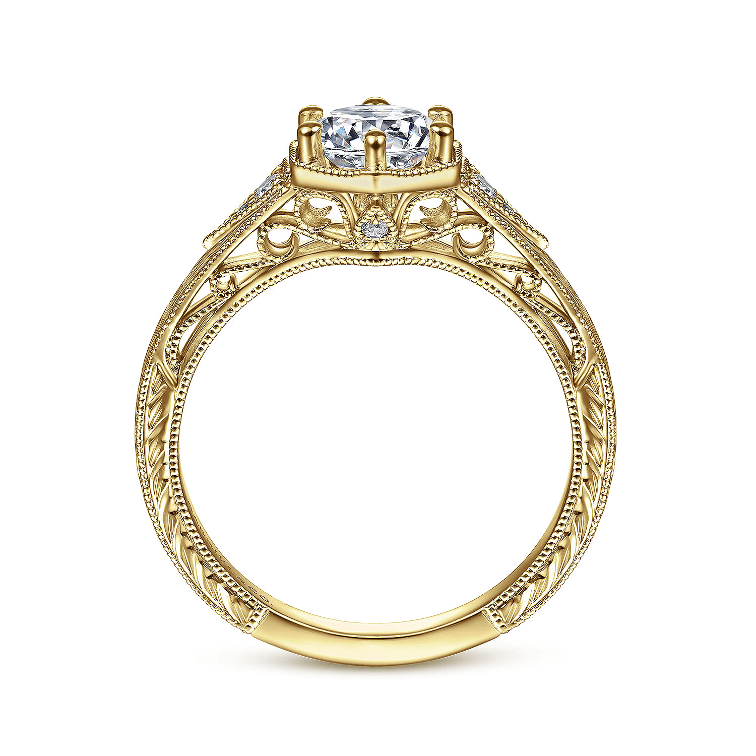 Priya - Vintage Inspired 14K Yellow Gold Round Diamond Engagement Ring - 0.06 ct - Shot 2
