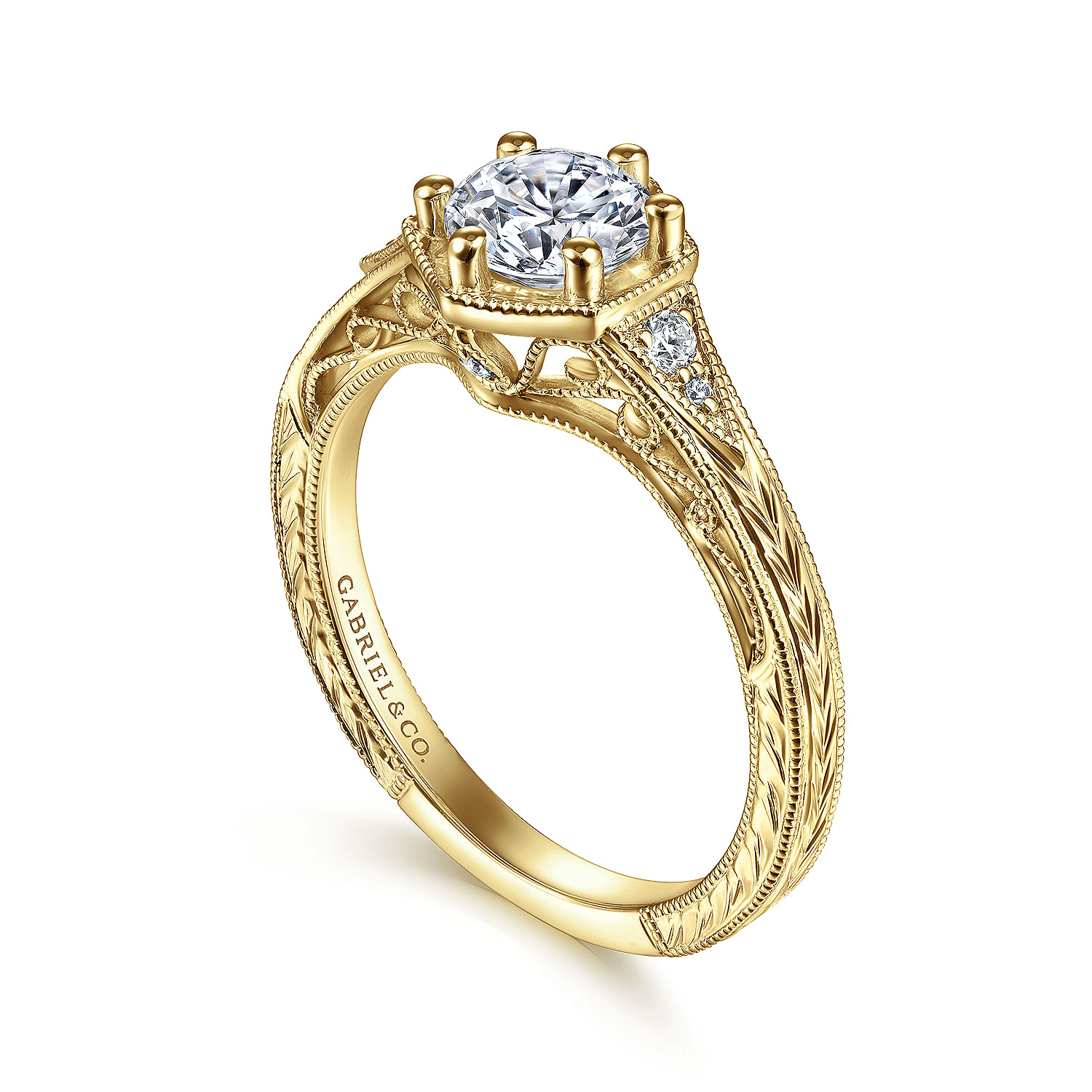 Priya - Vintage Inspired 14K Yellow Gold Round Diamond Engagement Ring - 0.06 ct - Shot 3