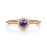 Promise Ring - 14K Rose Gold Amethyst and Diamond Halo Promise Ring - 0.06 ct