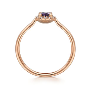 Promise Ring - 14K Rose Gold Amethyst and Diamond Halo Promise Ring