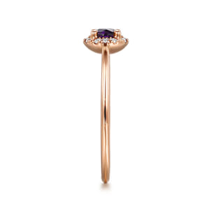 Promise Ring - 14K Rose Gold Amethyst and Diamond Halo Promise Ring