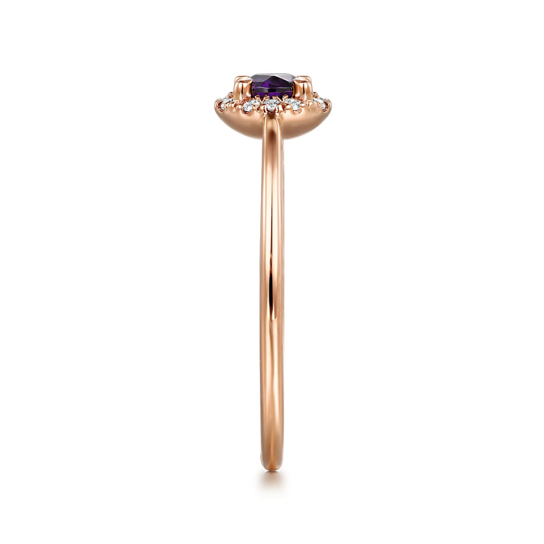 Promise Ring - 14K Rose Gold Amethyst and Diamond Halo Promise Ring - 0.06 ct - Shot 4