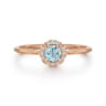 Promise Ring - 14K Rose Gold Aquamarine and Diamond Halo Promise Ring - 0.06 ct