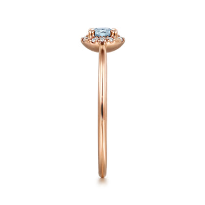 Promise Ring - 14K Rose Gold Aquamarine and Diamond Halo Promise Ring