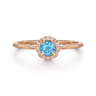 Promise Ring - 14K Rose Gold Blue Topaz and Diamond Halo Promise Ring - 0.06 ct