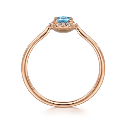 Promise Ring - 14K Rose Gold Blue Topaz and Diamond Halo Promise Ring