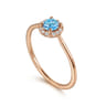 Promise Ring - 14K Rose Gold Blue Topaz and Diamond Halo Promise Ring - 0.06 ct