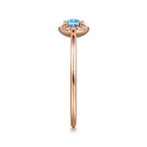 Promise Ring - 14K Rose Gold Blue Topaz and Diamond Halo Promise Ring