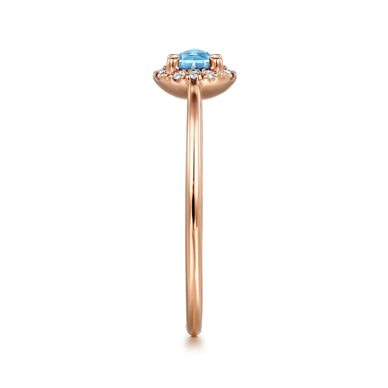 Promise Ring - 14K Rose Gold Blue Topaz and Diamond Halo Promise Ring - 0.06 ct - Shot 4
