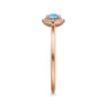 Promise Ring - 14K Rose Gold Blue Topaz and Diamond Halo Promise Ring - 0.06 ct