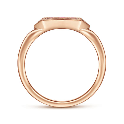 Promise Ring - 14K Rose Gold Diamond and Trio Princess Cut Ruby Stackable Ring