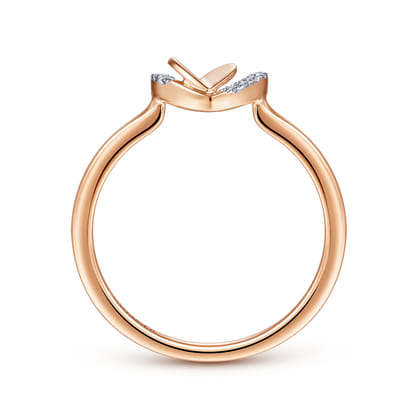 Promise Ring - 14K Rose Gold Double Heart Diamond Promise Ring