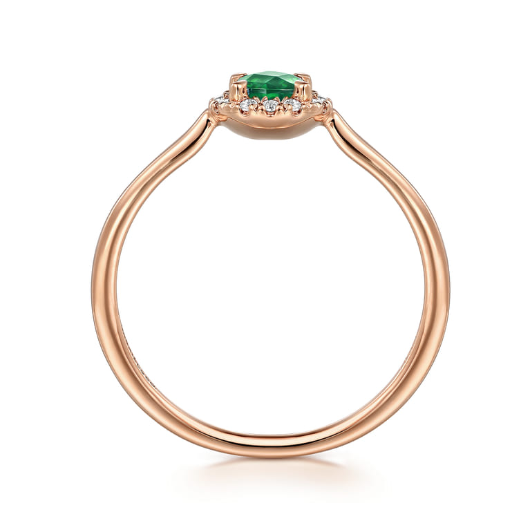 Promise Ring - 14K Rose Gold Emerald and Diamond Halo Promise Ring - Shot 2
