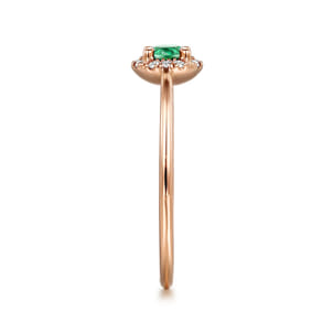 Promise Ring - 14K Rose Gold Emerald and Diamond Halo Promise Ring