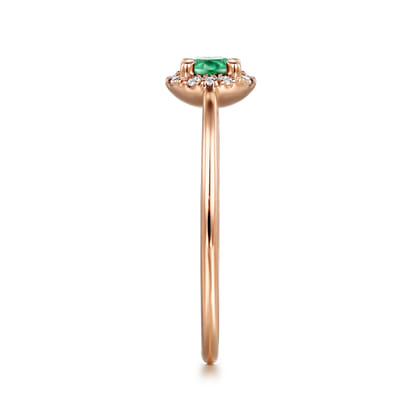 Promise Ring - 14K Rose Gold Emerald and Diamond Halo Promise Ring