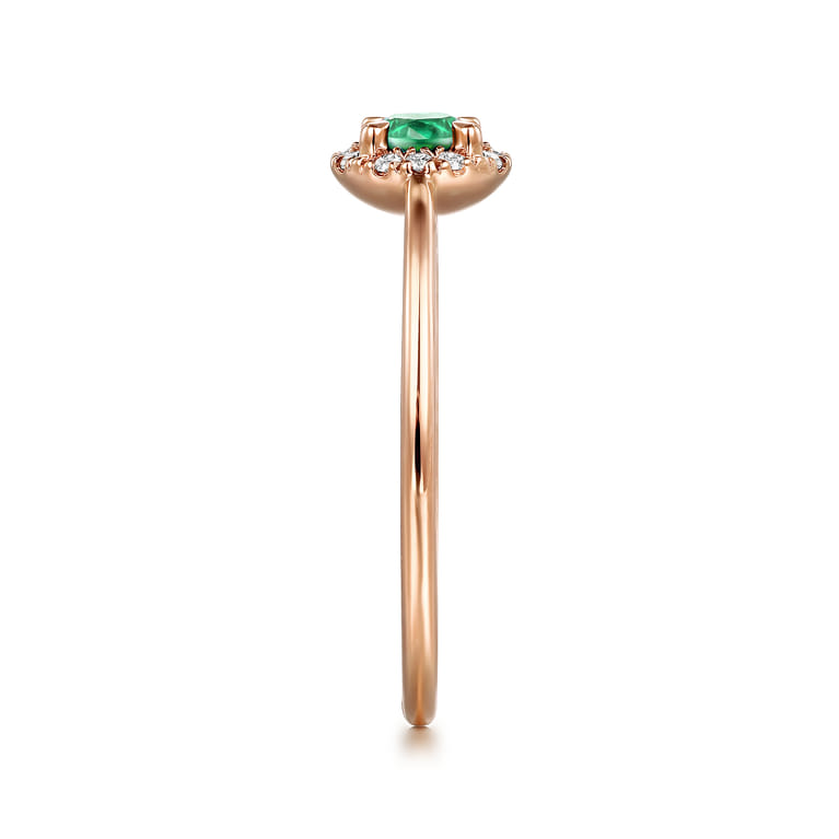 Promise Ring - 14K Rose Gold Emerald and Diamond Halo Promise Ring - Shot 4