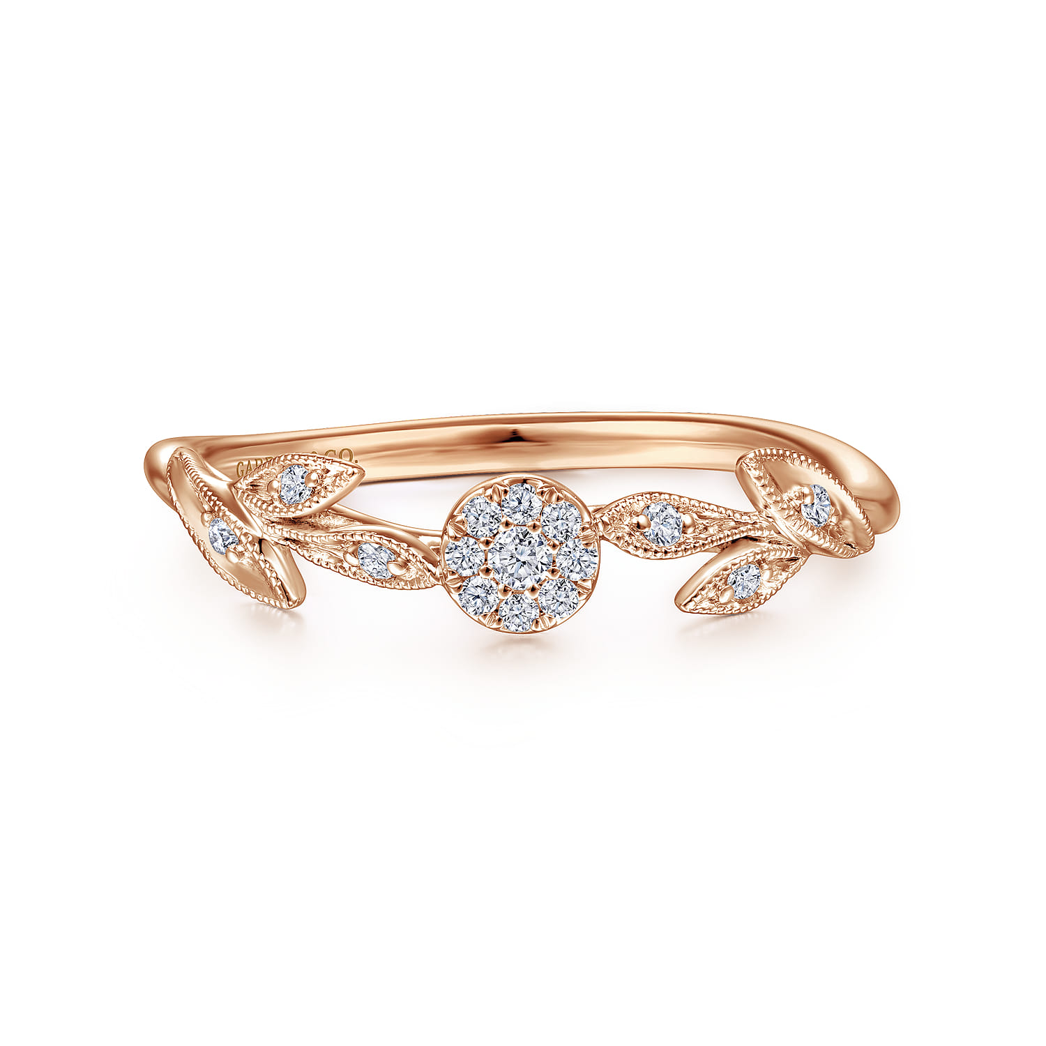 Promise Ring - 14K Rose Gold Floral Diamond Stackable Promise Ring - 0.1 ct - Shot 1