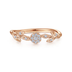 Promise Ring - 14K Rose Gold Floral Diamond Stackable Promise Ring