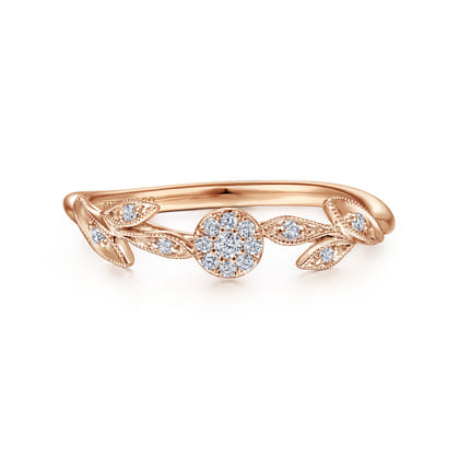 Promise Ring - 14K Rose Gold Floral Diamond Stackable Promise Ring