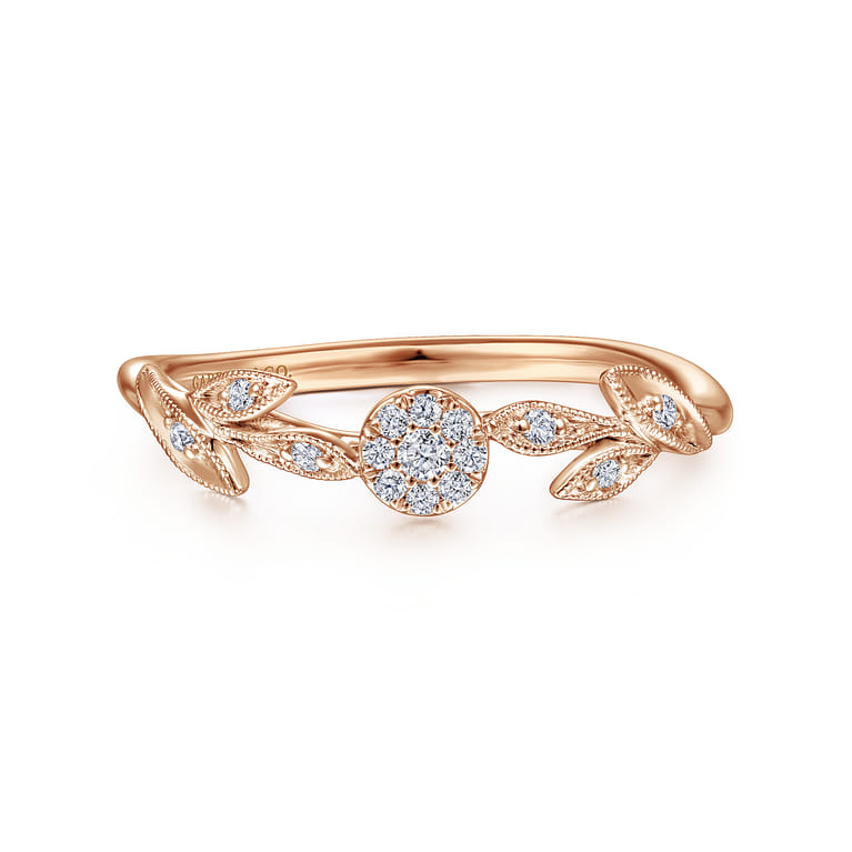 Promise Ring - 14K Rose Gold Floral Diamond Stackable Promise Ring - 0.1 ct - Shot 1