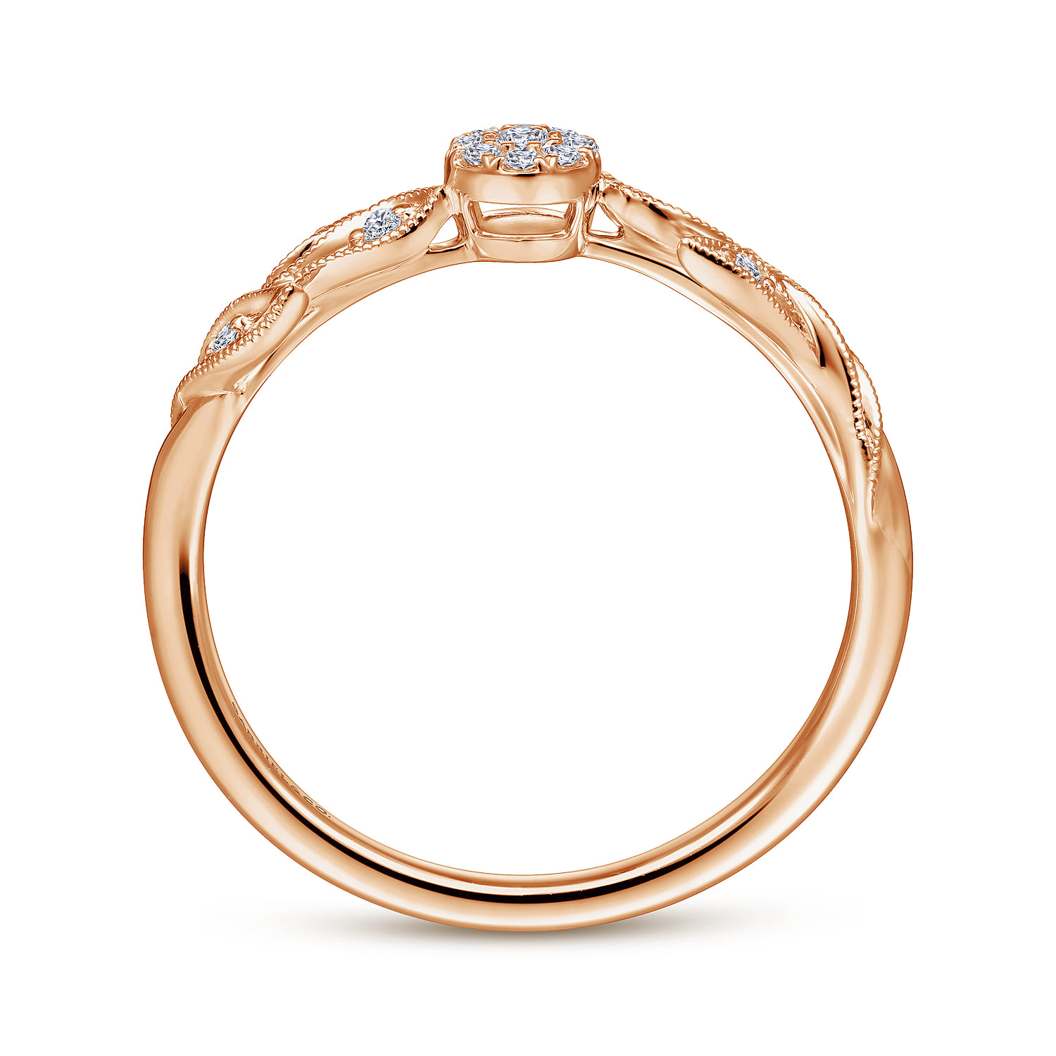 Promise Ring - 14K Rose Gold Floral Diamond Stackable Promise Ring - 0.1 ct - Shot 2