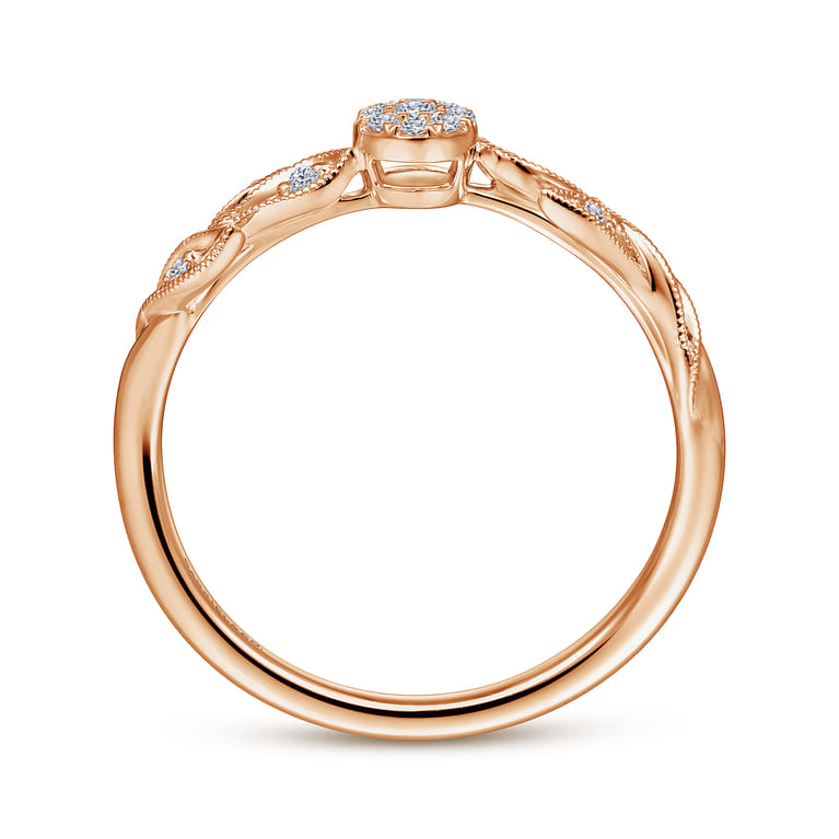 Promise Ring - 14K Rose Gold Floral Diamond Stackable Promise Ring - 0.1 ct - Shot 2