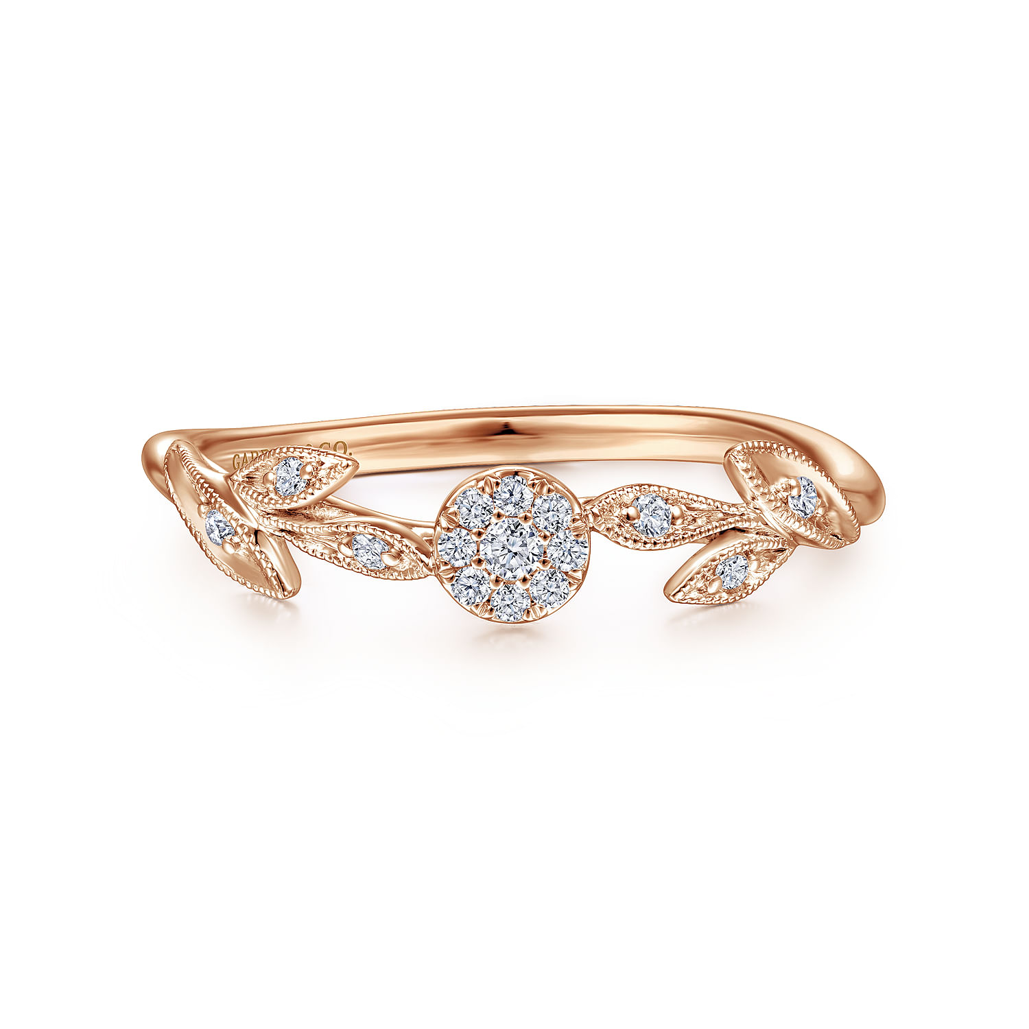 Promise Ring - 14K Rose Gold Floral Diamond Stackable Ring