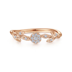 Promise Ring - 14K Rose Gold Floral Diamond Stackable Ring