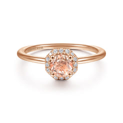 Promise Ring - 14K Rose Gold Octagonal Diamond Halo Round Morganite Promise Ring