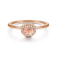 Promise Ring - 14K Rose Gold Octagonal Diamond Halo Round Morganite Promise Ring