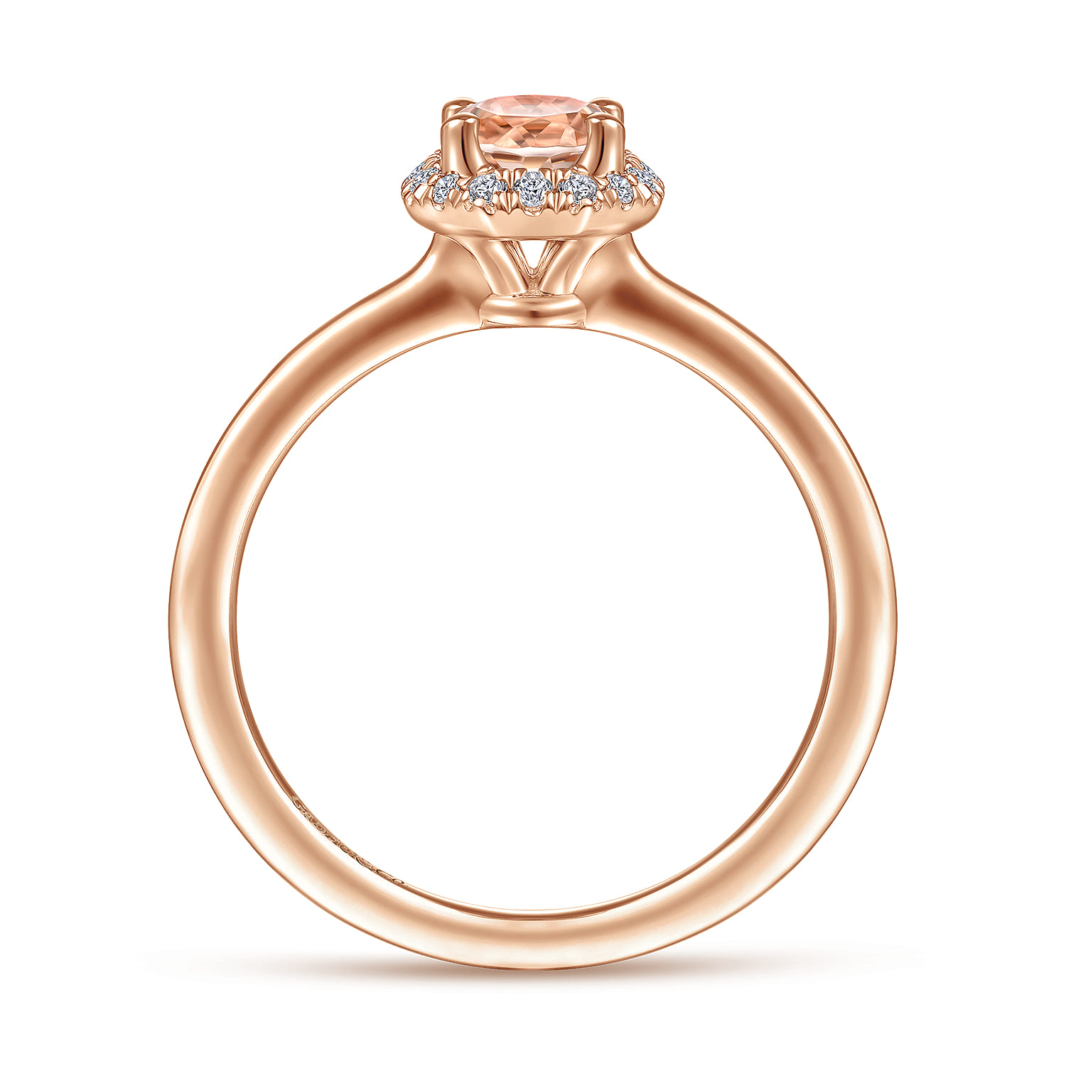 Promise Ring - 14K Rose Gold Octagonal Diamond Halo Round Morganite Promise Ring - 0.09 ct - Shot 2