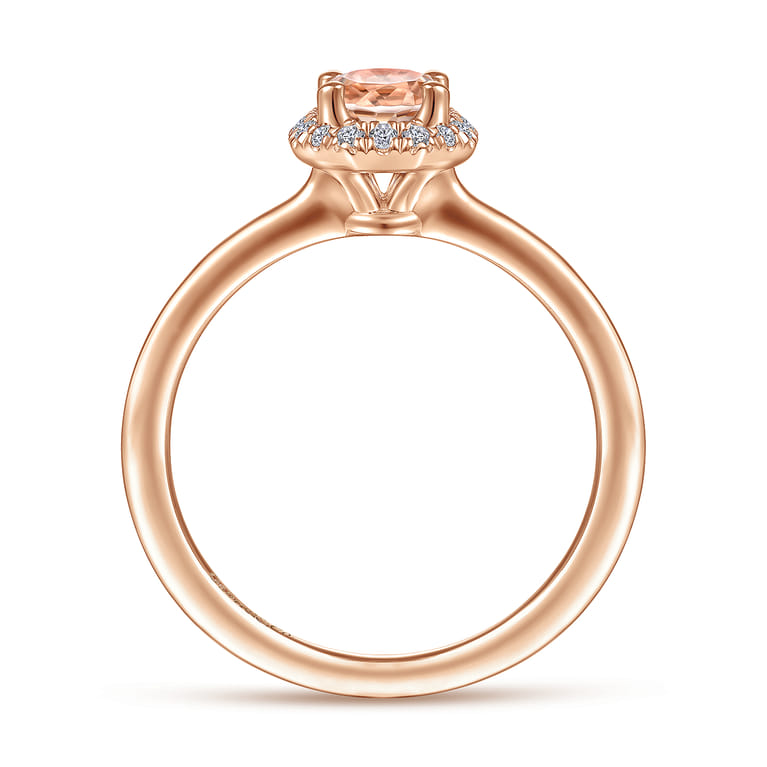 Promise Ring - 14K Rose Gold Octagonal Diamond Halo Round Morganite Promise Ring - 0.09 ct - Shot 2
