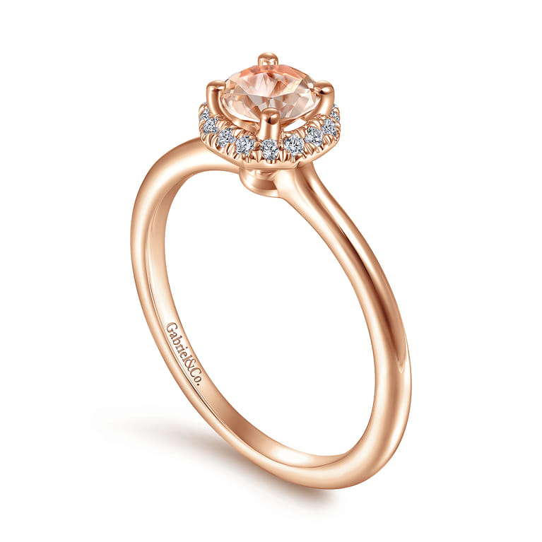 Promise Ring - 14K Rose Gold Octagonal Diamond Halo Round Morganite Promise Ring - 0.09 ct - Shot 3