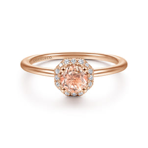 Promise Ring - 14K Rose Gold Octagonal Diamond Halo Round Morganite Ring