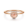 Promise Ring - 14K Rose Gold Octagonal Diamond Halo Round Morganite Ring - 0.09 ct