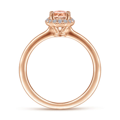 Promise Ring - 14K Rose Gold Octagonal Diamond Halo Round Morganite Ring