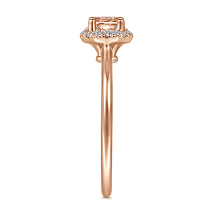 Promise Ring - 14K Rose Gold Octagonal Diamond Halo Round Morganite Ring