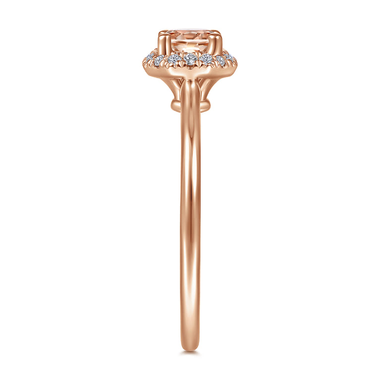 Promise Ring - 14K Rose Gold Octagonal Diamond Halo Round Morganite Ring - 0.09 ct - Shot 4