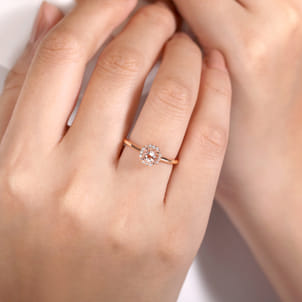 Promise Ring - 14K Rose Gold Octagonal Diamond Halo Round Morganite Ring