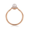 Promise Ring - 14K Rose Gold Pearl Promise Ring with Diamond Halo
