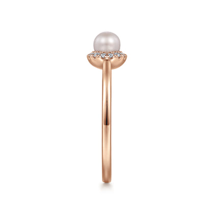Promise Ring - 14K Rose Gold Pearl Promise Ring with Diamond Halo